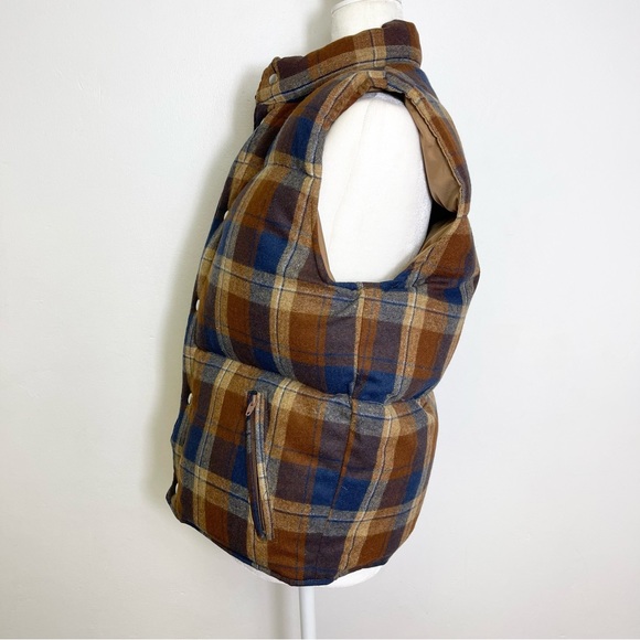 Vintage Argus Sportswear Reversible Puffer Vest Unisex Plaid Tan Size Medium - Picture 12 of 15